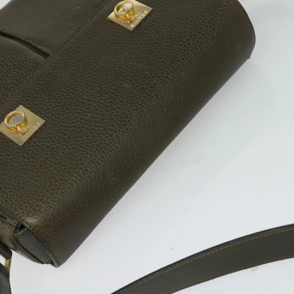 CELINE Shoulder Bag Leather Khaki Gold Auth KD335 - Picture 7 of 14